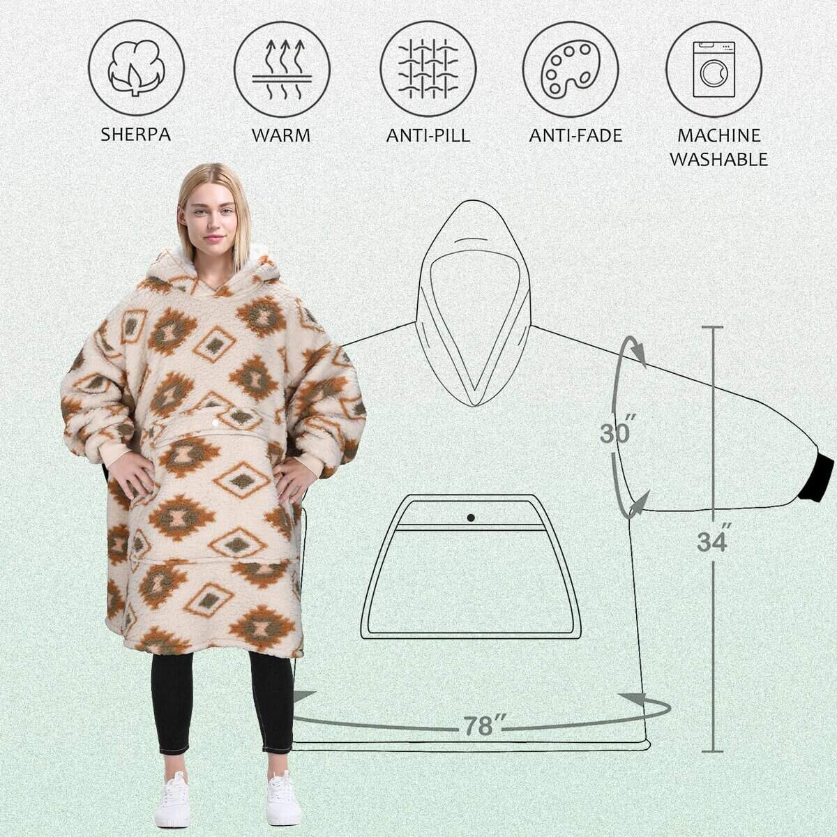 Manta con capucha Catalonia Southwestern Aztec, Sudadera - Imagen 8