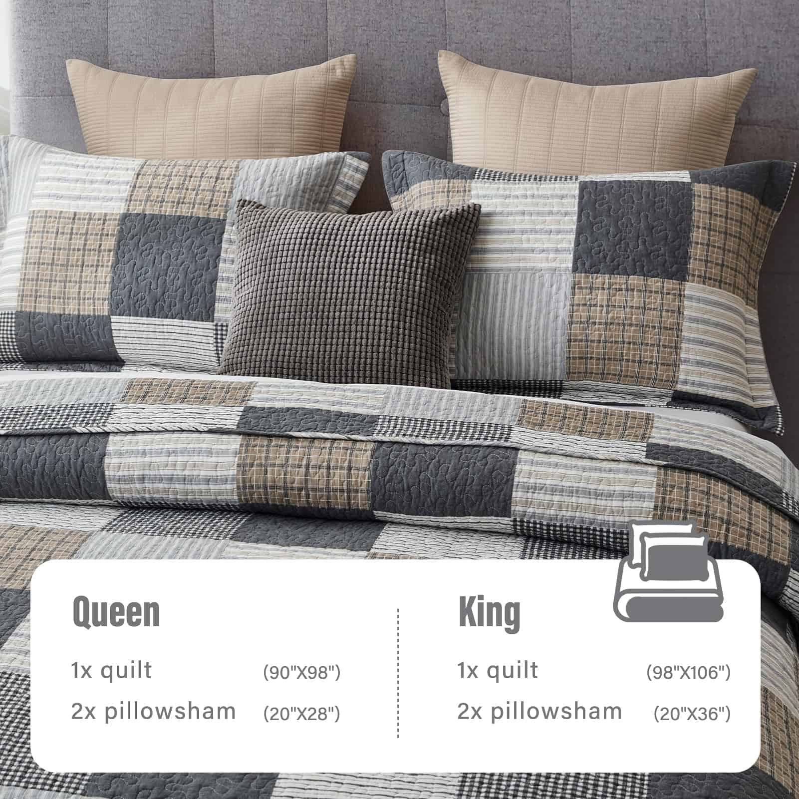 Colchas a Cuadros tamaño Queen - 100% Algodón Colcha de - Imagen 6