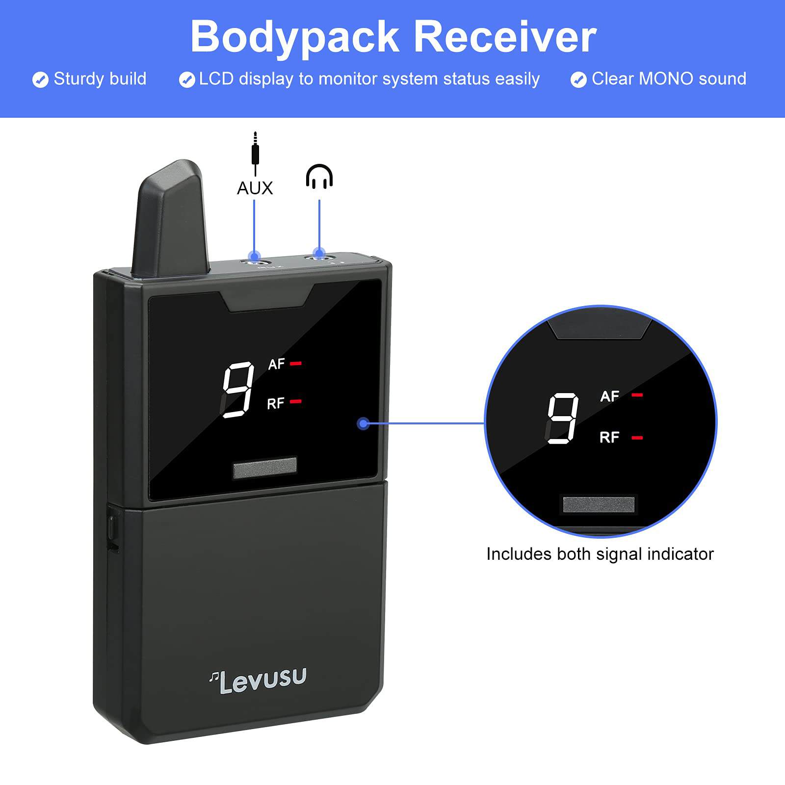 Sistema de monitor inalámbrico Levusu UHF con auriculares, - Imagen 4