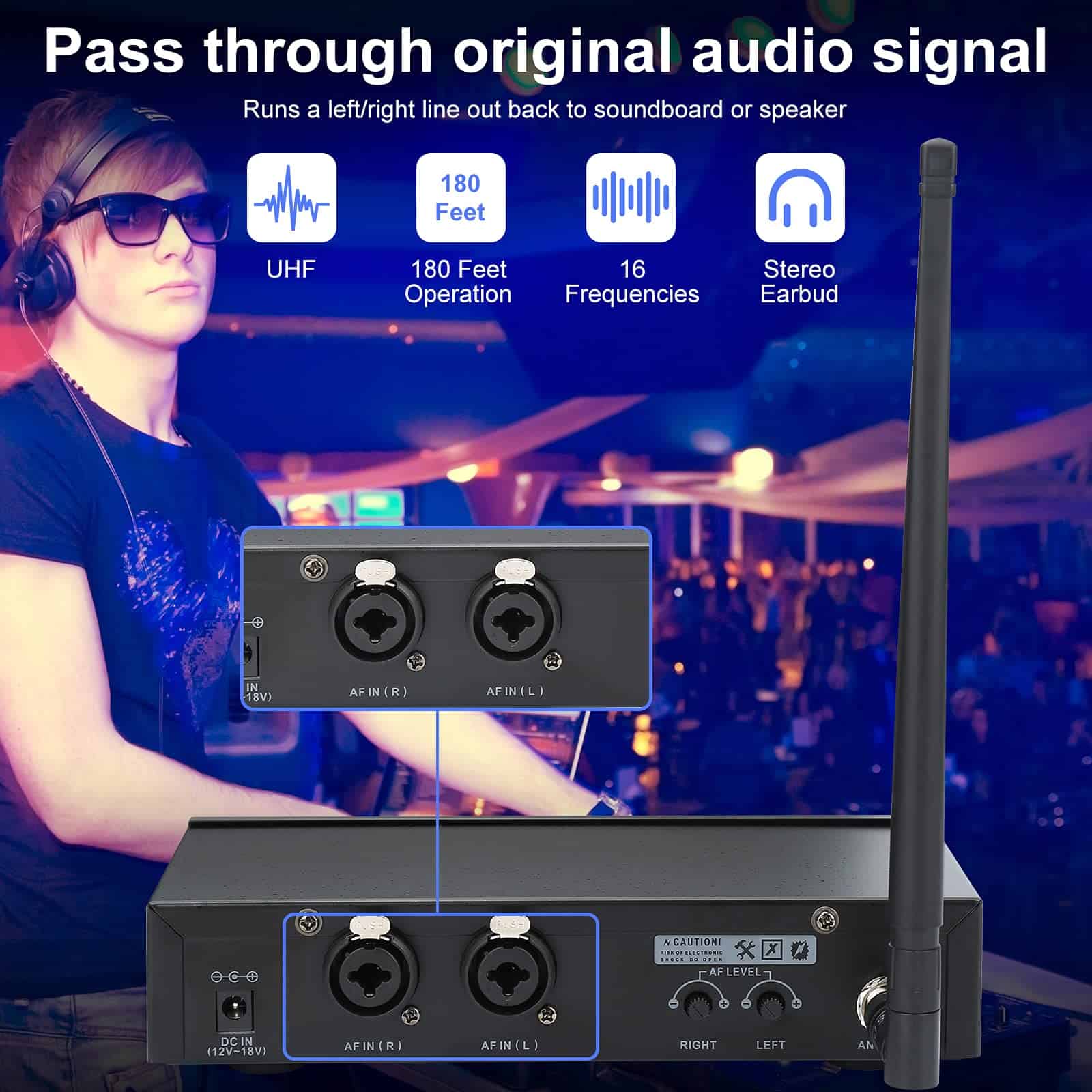 Sistema de monitor inalámbrico Levusu UHF con auriculares, - Imagen 5