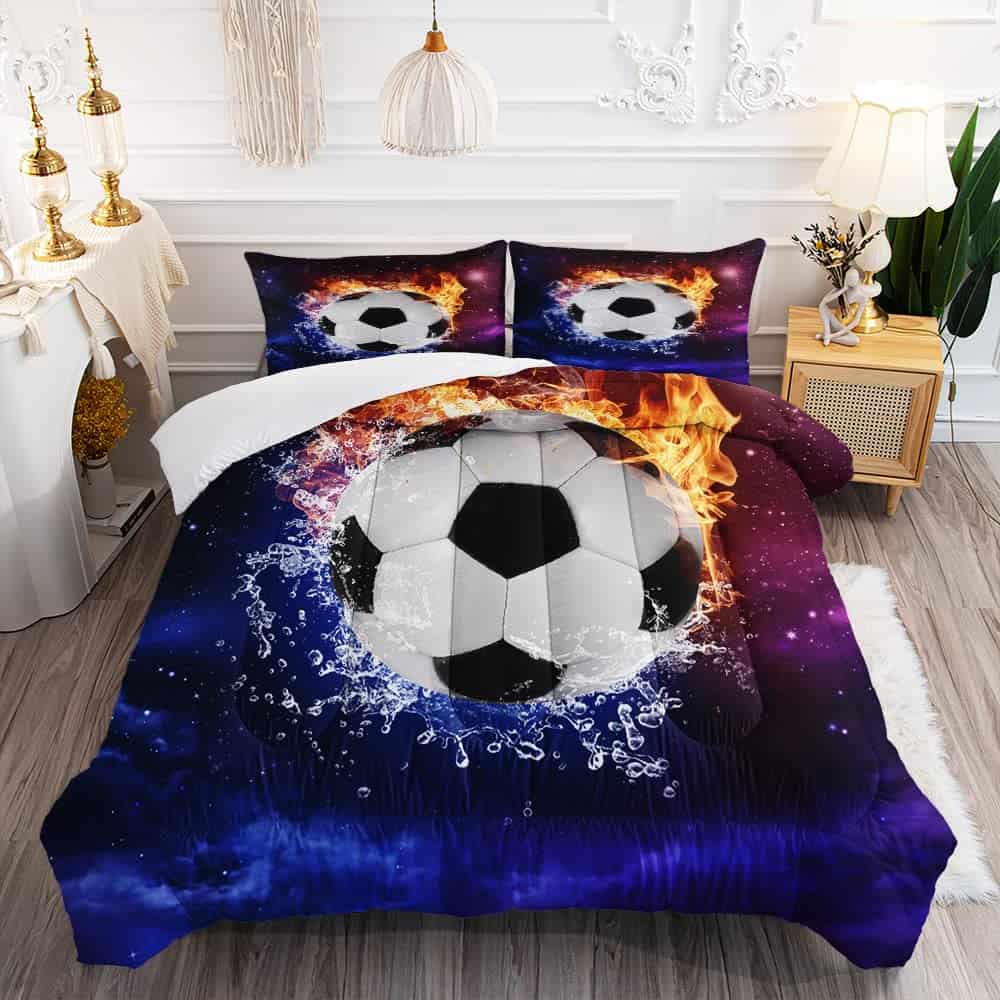 Juego de edredón de fútbol 3D para niños, tamaño queen,