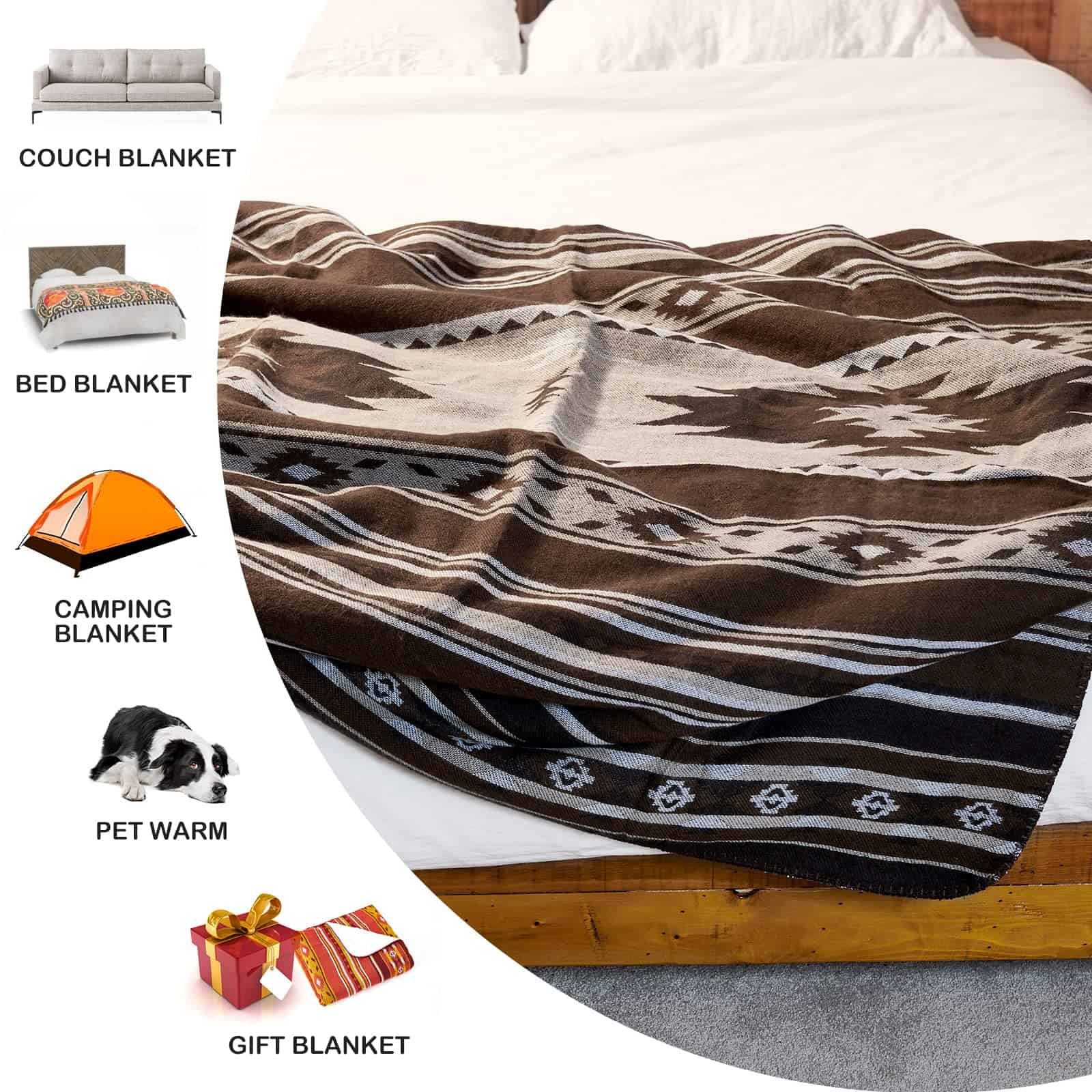 Manta con Estampado Azteca y Forro Suave de -Brown - Imagen 6