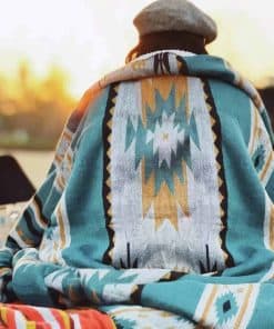 Manta con estampado Azteca y Forro -Turquesa