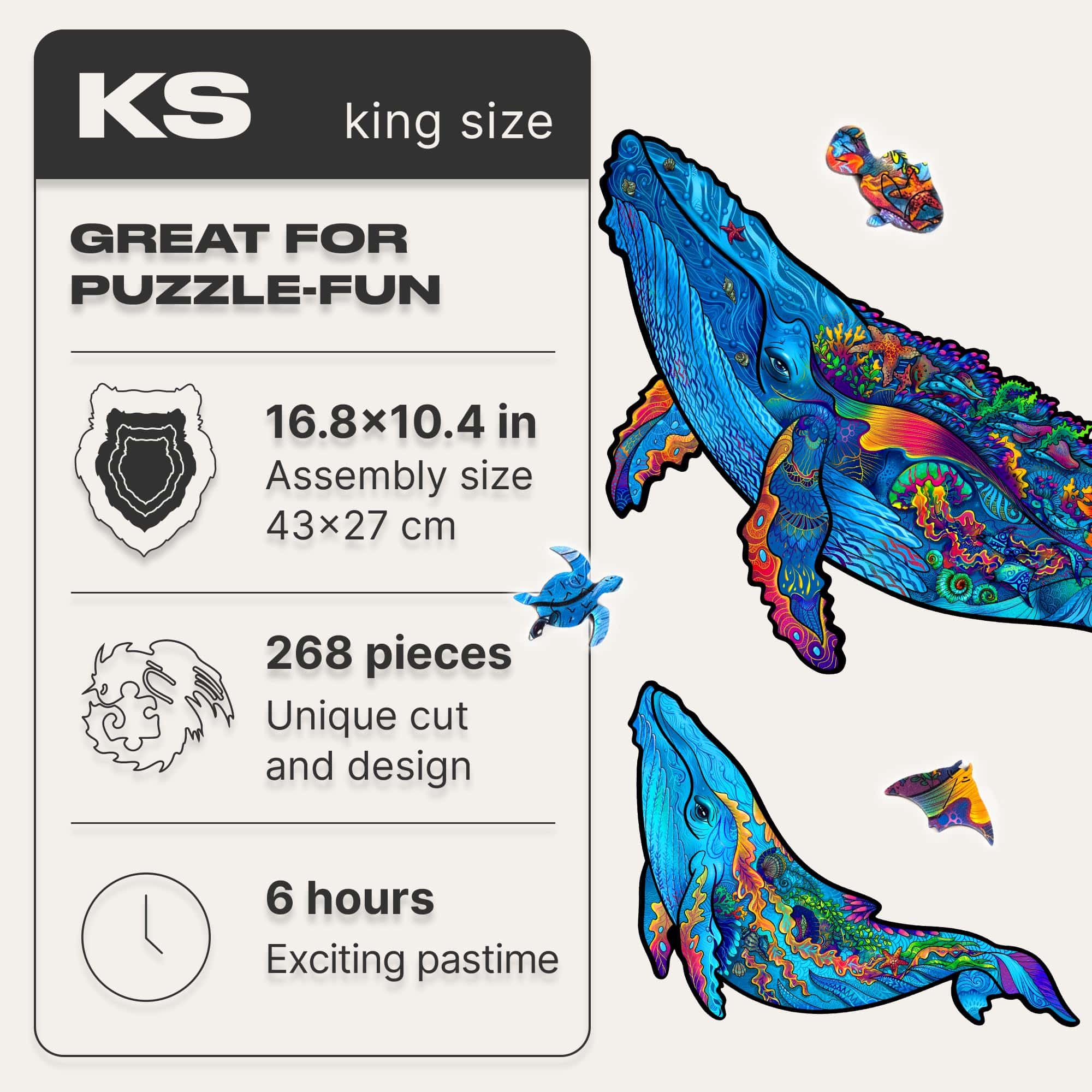 Rompecabezas de madera original UNIDRAGON - Ballenas - Imagen 3