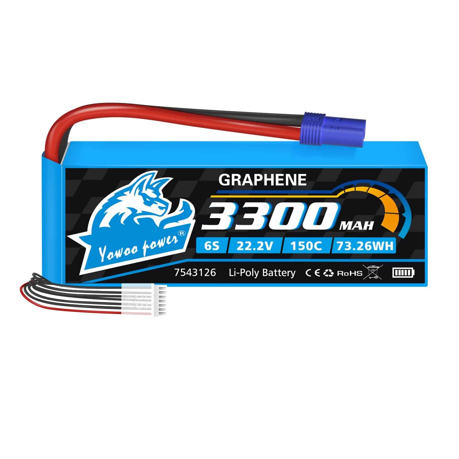 Batería Lipo Yowoo 6S 3300mAh 150C 22.2v con Conector EC5