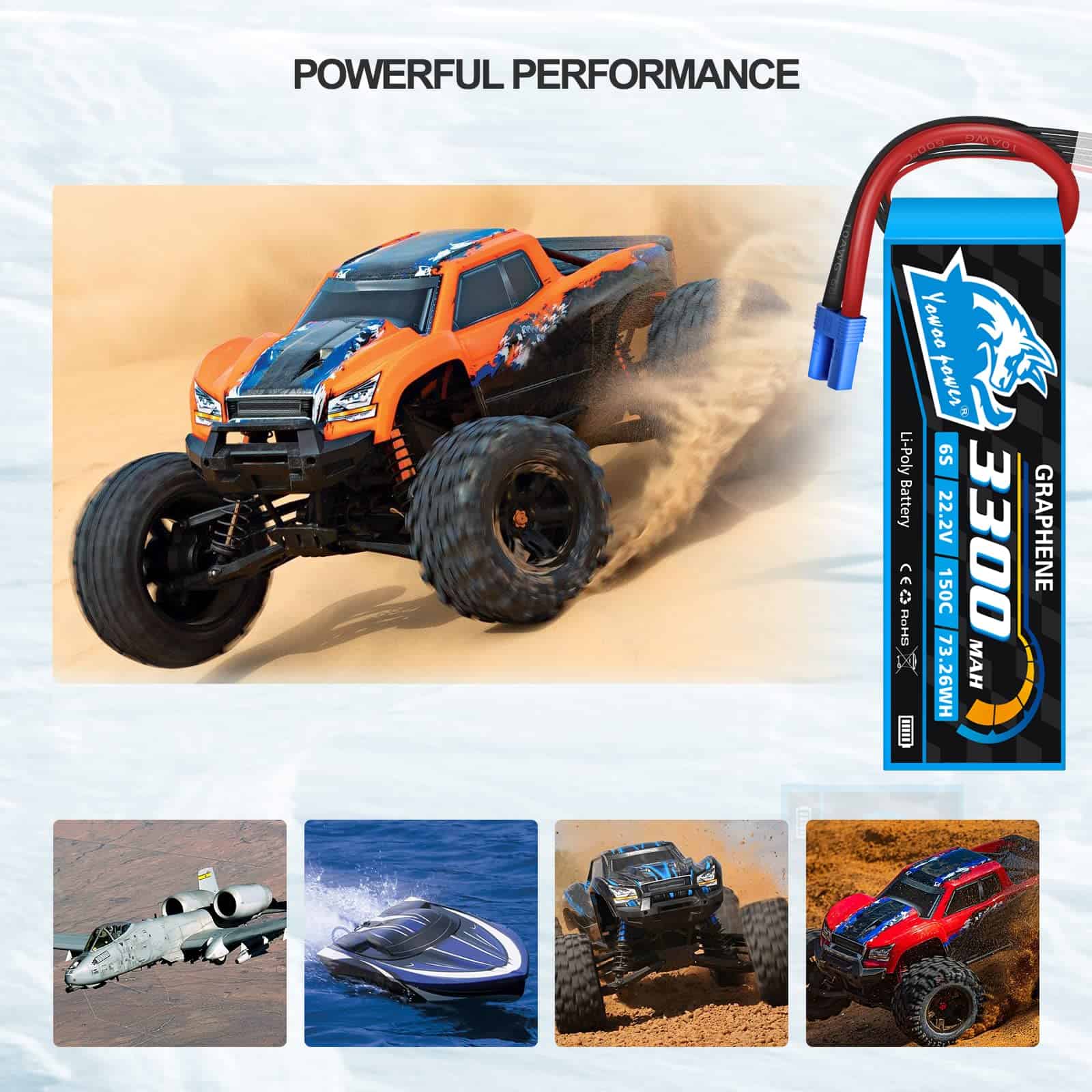 Batería Lipo Yowoo 6S 3300mAh 150C 22.2v con Conector EC5 - Imagen 8