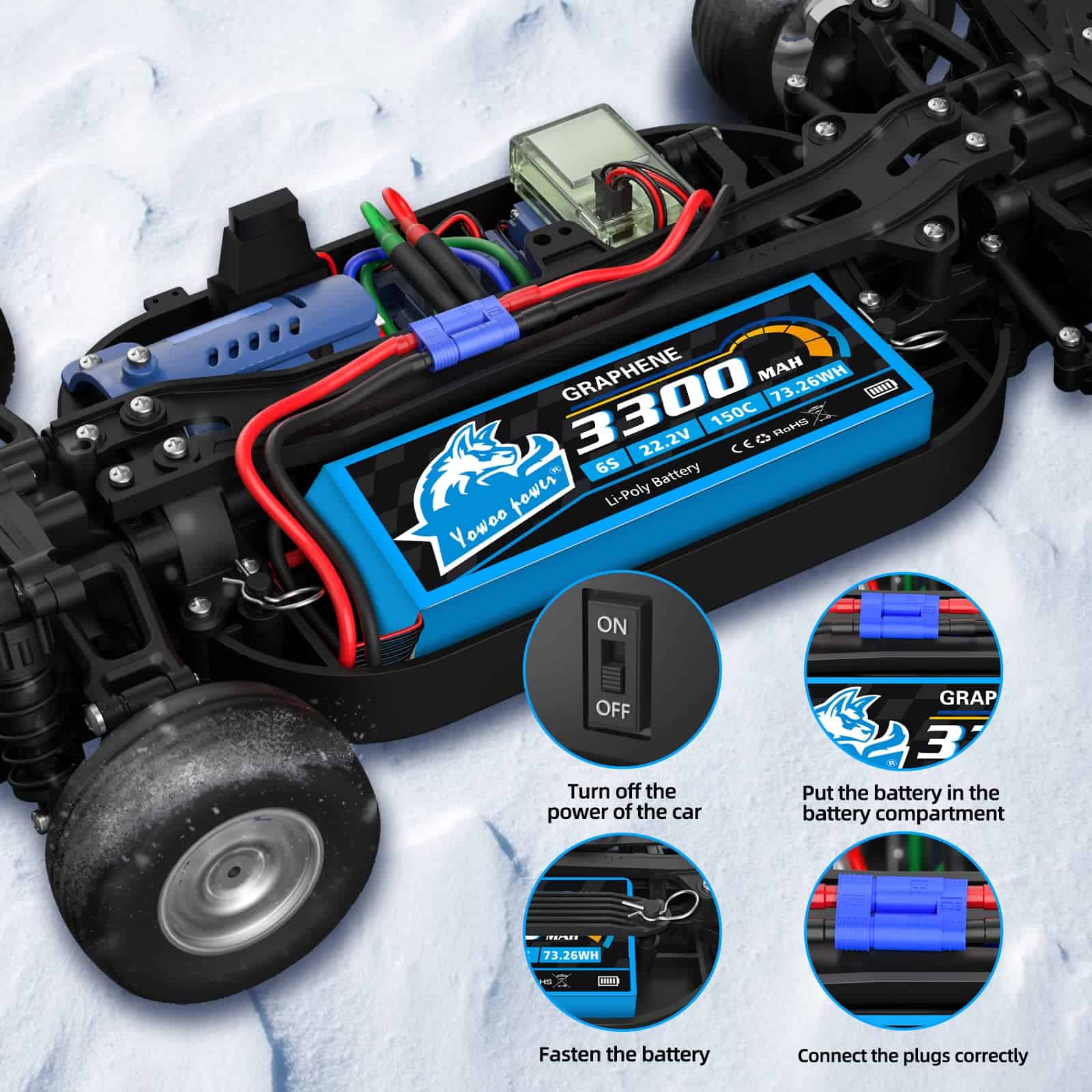 Batería Lipo Yowoo 6S 3300mAh 150C 22.2v con Conector EC5 - Imagen 4