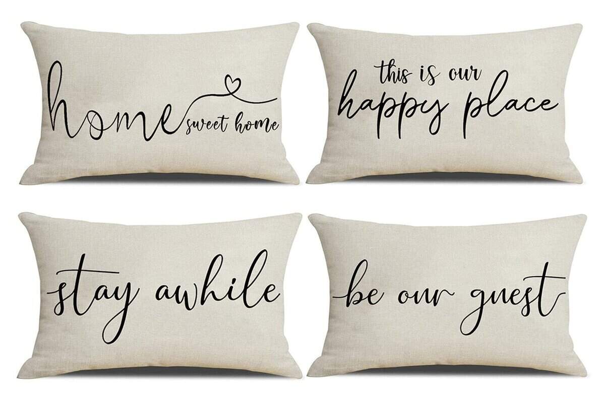 Set de 4 Fundas de Cojín de Granja 12x20 Frase Quédate un