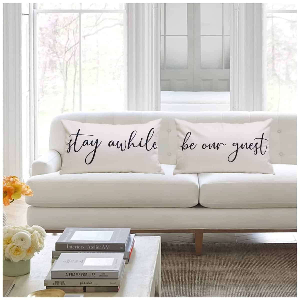 Set de 4 Fundas de Cojín de Granja 12x20 Frase Quédate un - Imagen 3