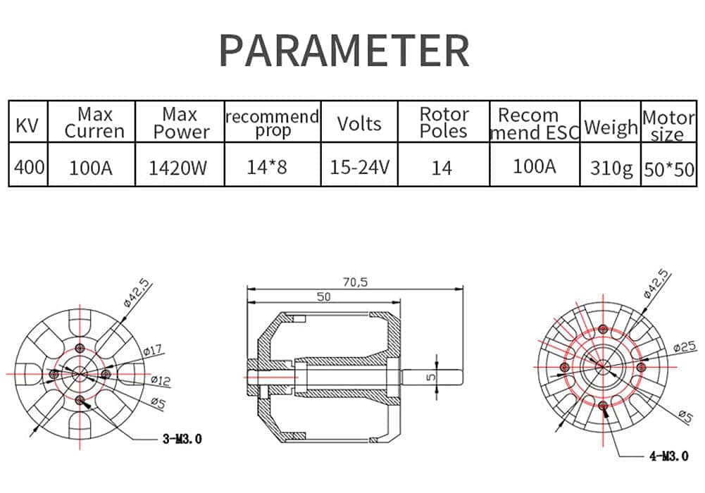 Motor sin escobillas Hobbyhh, 5055-400KV 1420W Motor de - Imagen 8