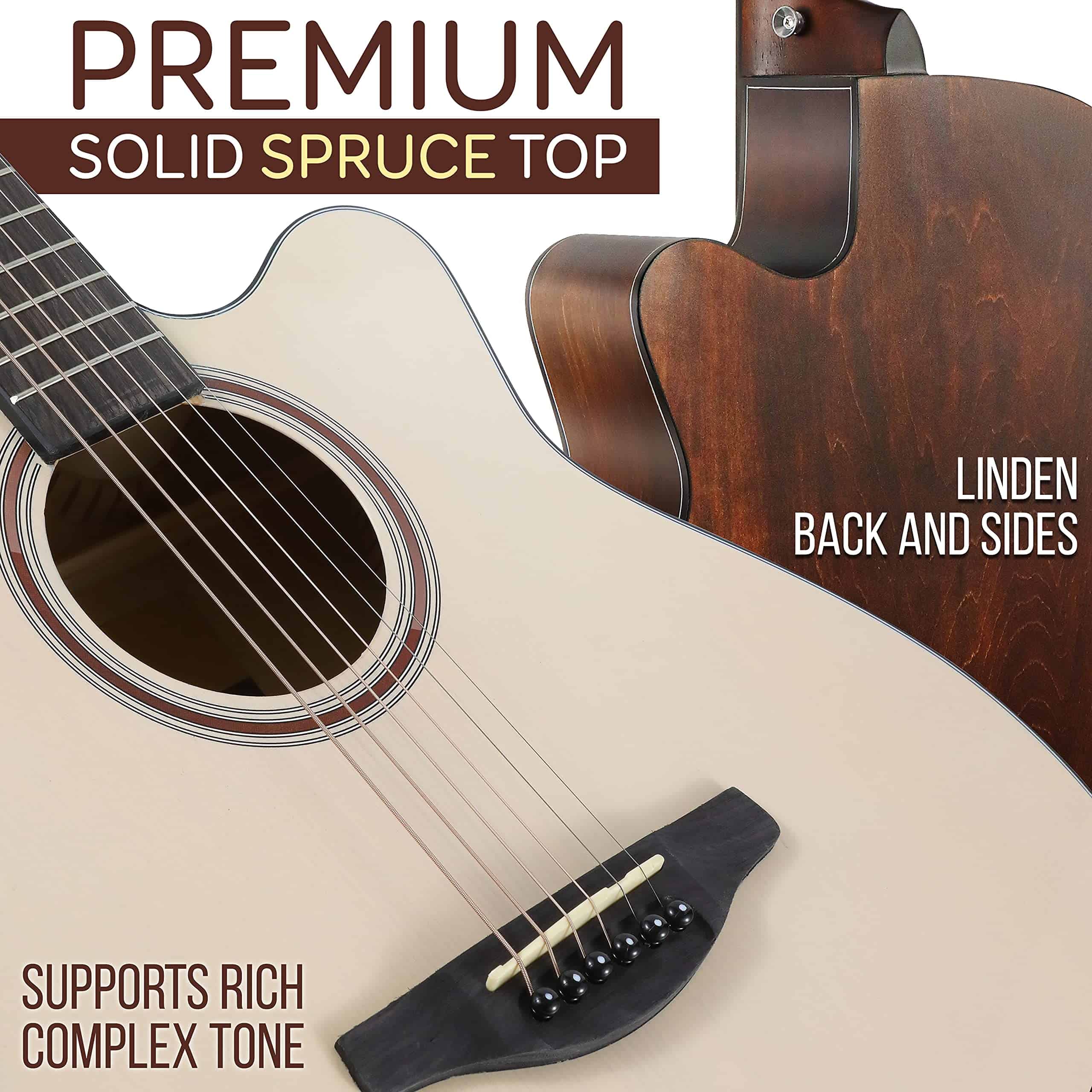 Kit de Guitarra Acústica Premium Pyle, Tapa de Abeto, Corte - Imagen 3