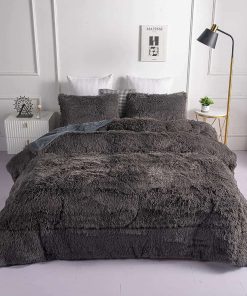 Juego de Edredón de Poliéster de Piel Sintética Gris para