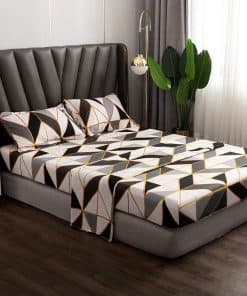 Juego de sábanas geométricas a cuadros para cama tamaño