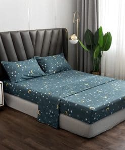 Juego de sábanas de 4 piezas Estrella y Luna tamaño King -