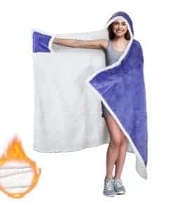 Manta con capucha de llevar, cálida y acogedora manta de