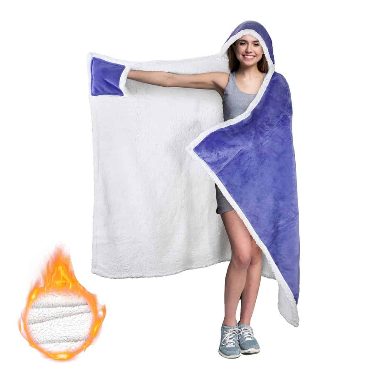 Manta con capucha de llevar, cálida y acogedora manta de