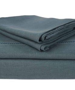 Juego de Sábanas y Fundas de Almohada de Lino -Azul Laguna