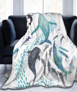 Manta de Lana Moderna Knsoiv, Tiburones, Ballenas