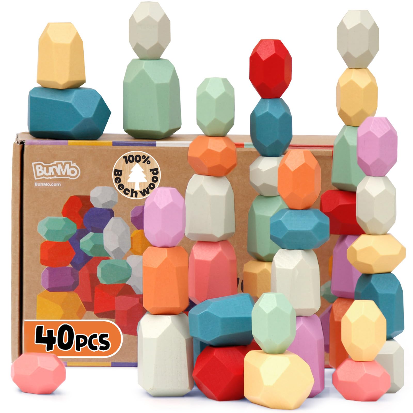 BUNMO Stacking Rocks 40pcs - Seguro para Edades 1+ -
