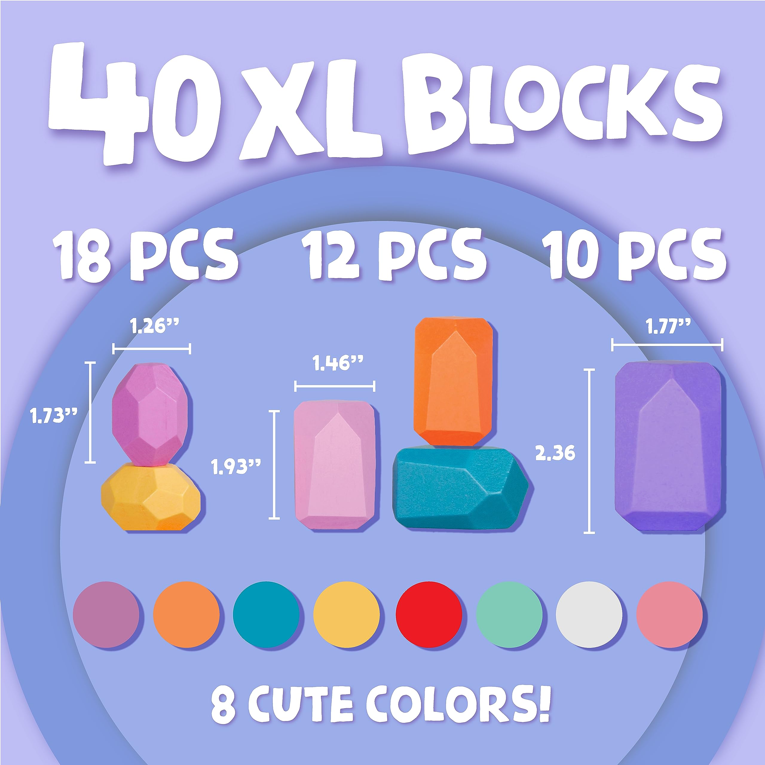 BUNMO Stacking Rocks 40pcs - Seguro para Edades 1+ - - Imagen 6