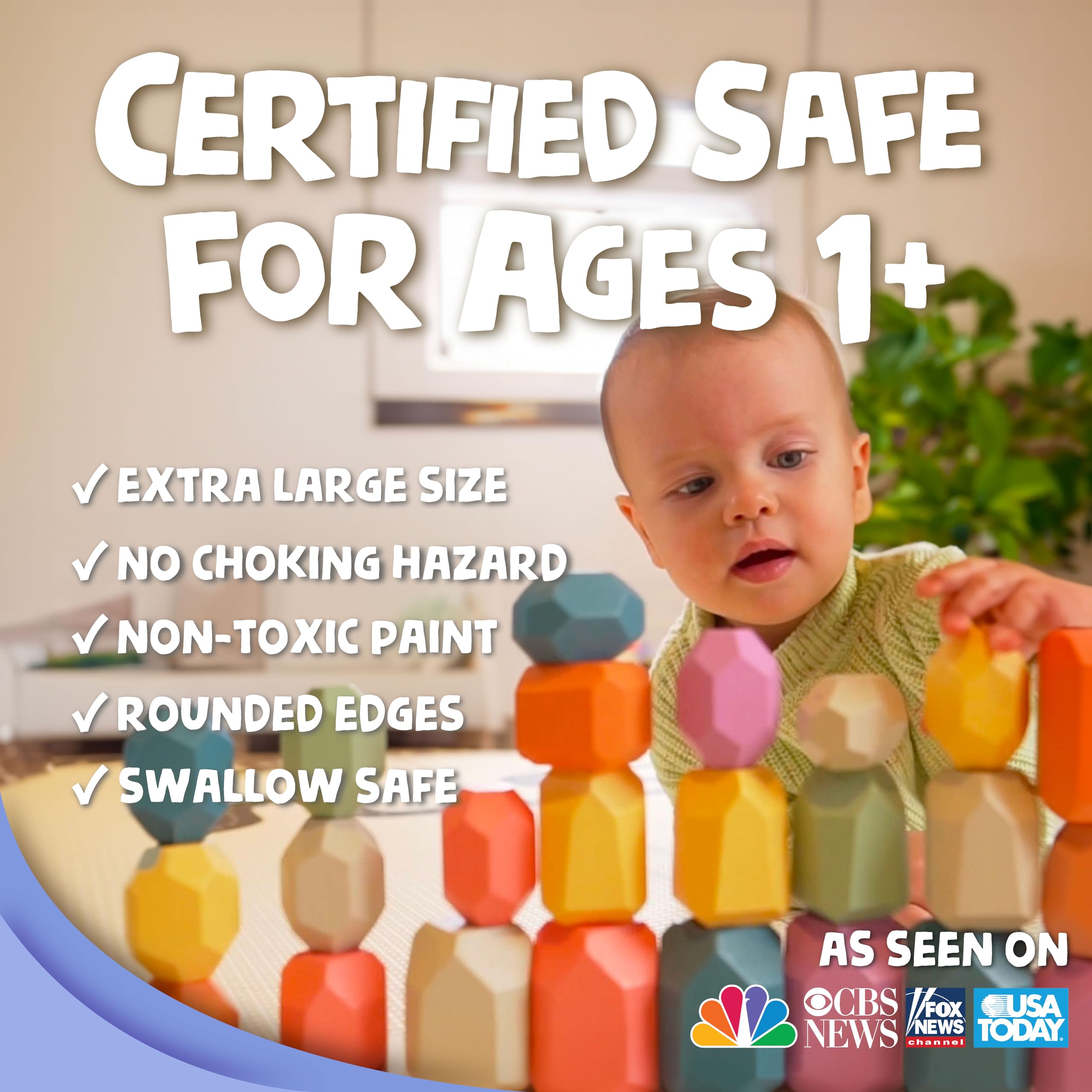 BUNMO Stacking Rocks 40pcs - Seguro para Edades 1+ - - Imagen 3