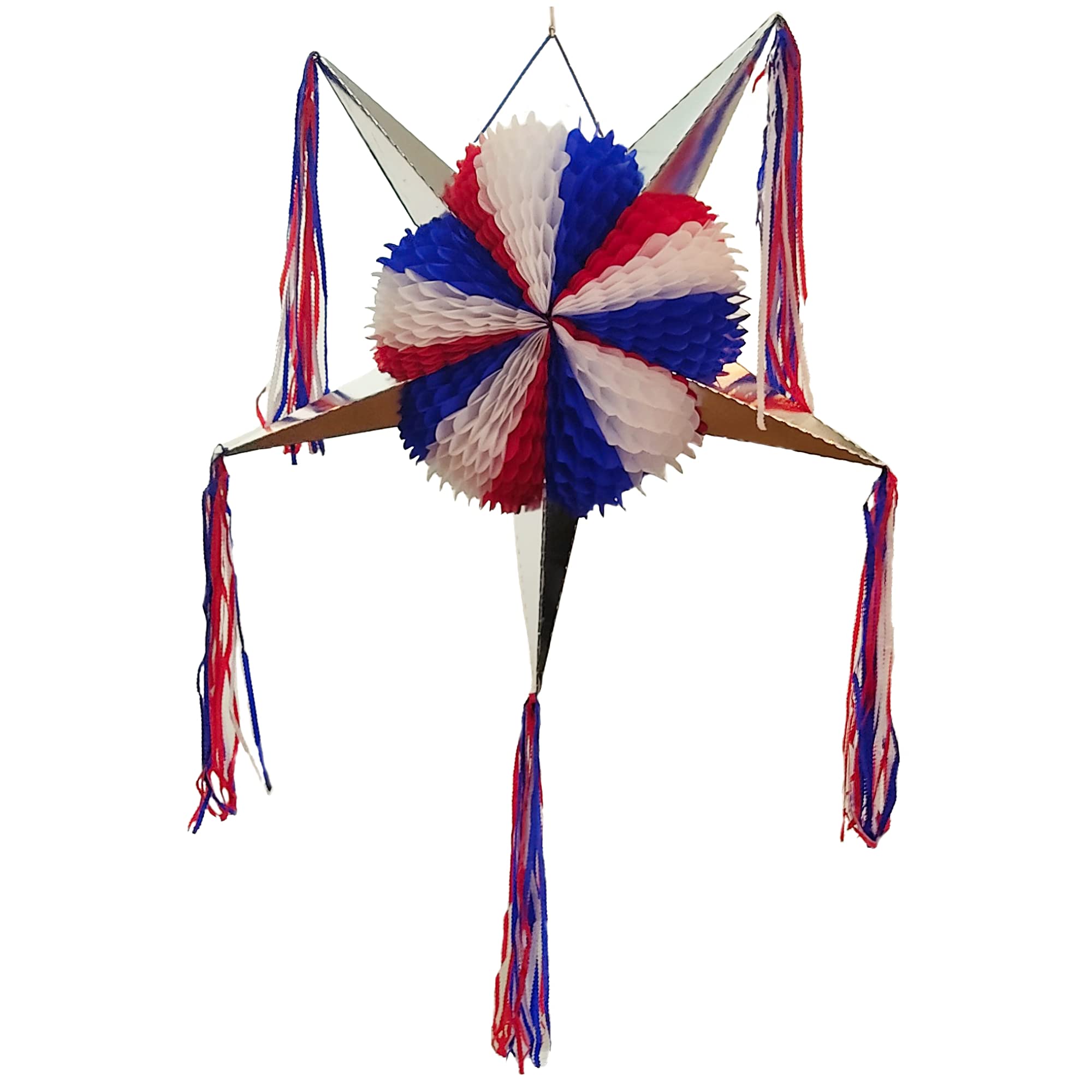 Piñata Grande de 5 Puntas Estrella Roja, Blanca y Azul