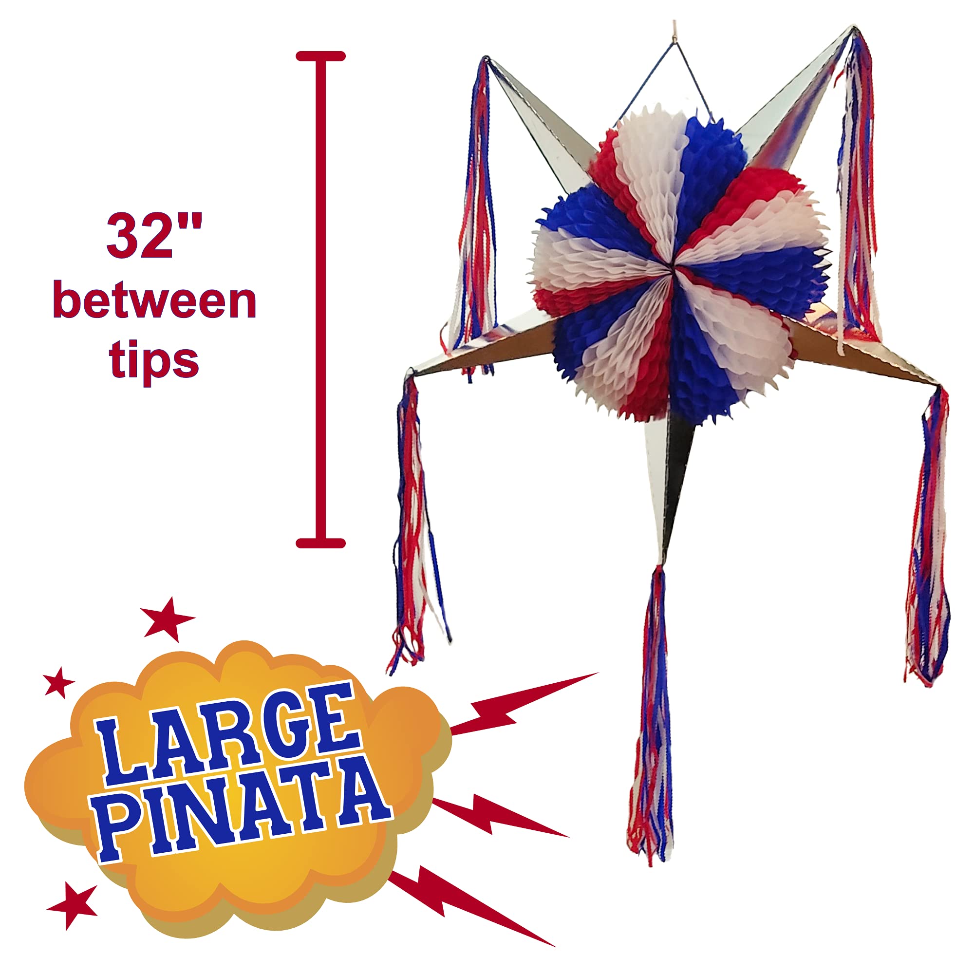 Piñata Grande de 5 Puntas Estrella Roja, Blanca y Azul - Imagen 4