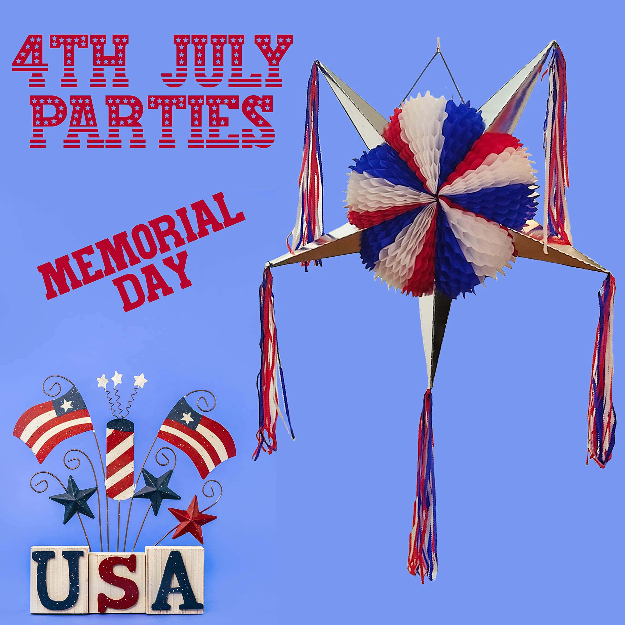 Piñata Grande de 5 Puntas Estrella Roja, Blanca y Azul - Imagen 7