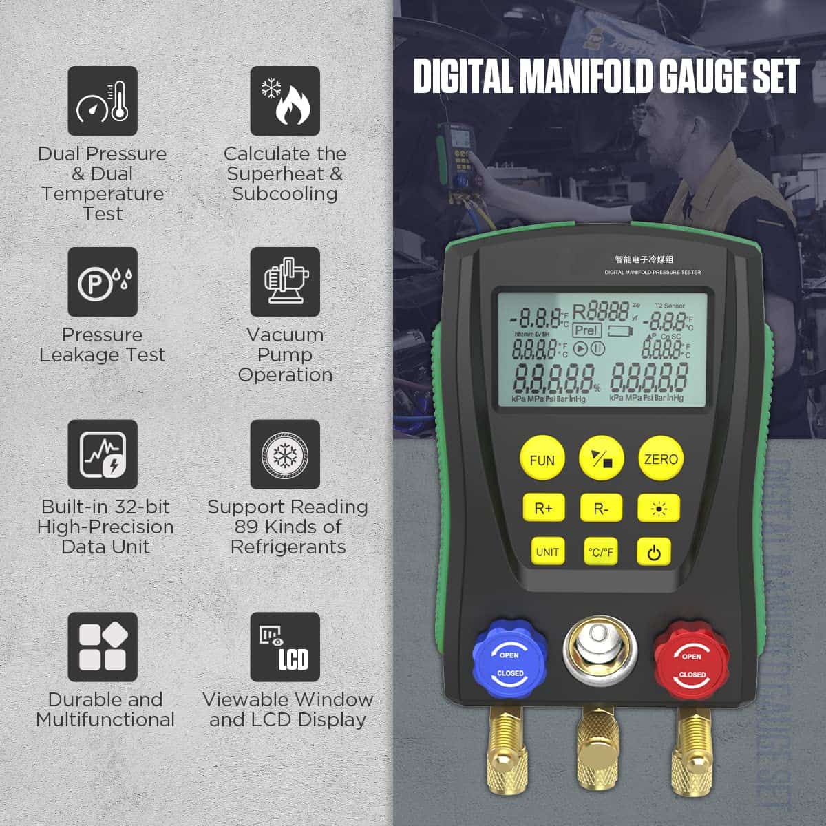 Juego de Medidores Manifold Digital para HVAC Sensor de - Imagen 3