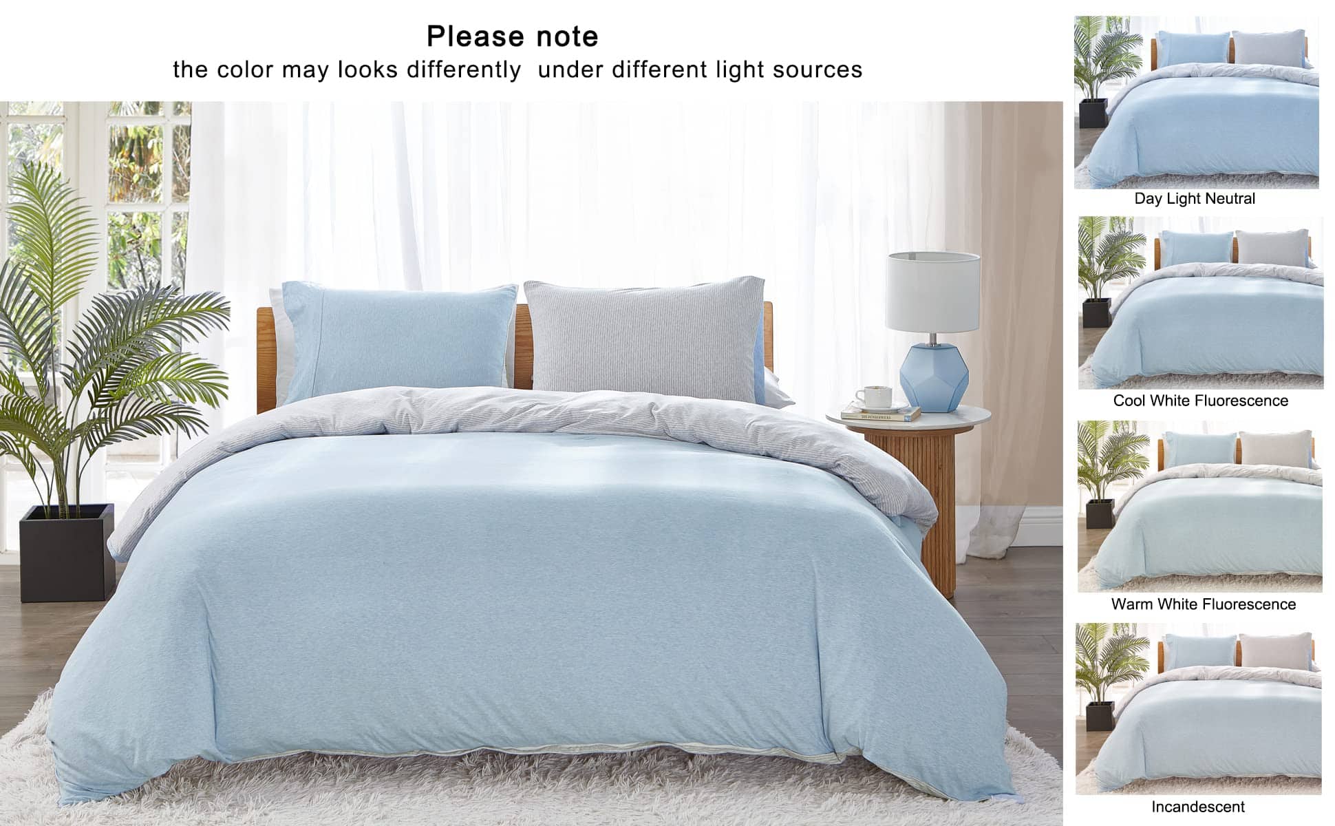 Juego de Funda Nórdica de Punto de Jersey -Azul Gris Blanco - Imagen 3