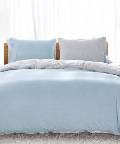 Juego de Funda Nórdica de Punto de Jersey -Azul Gris Blanco