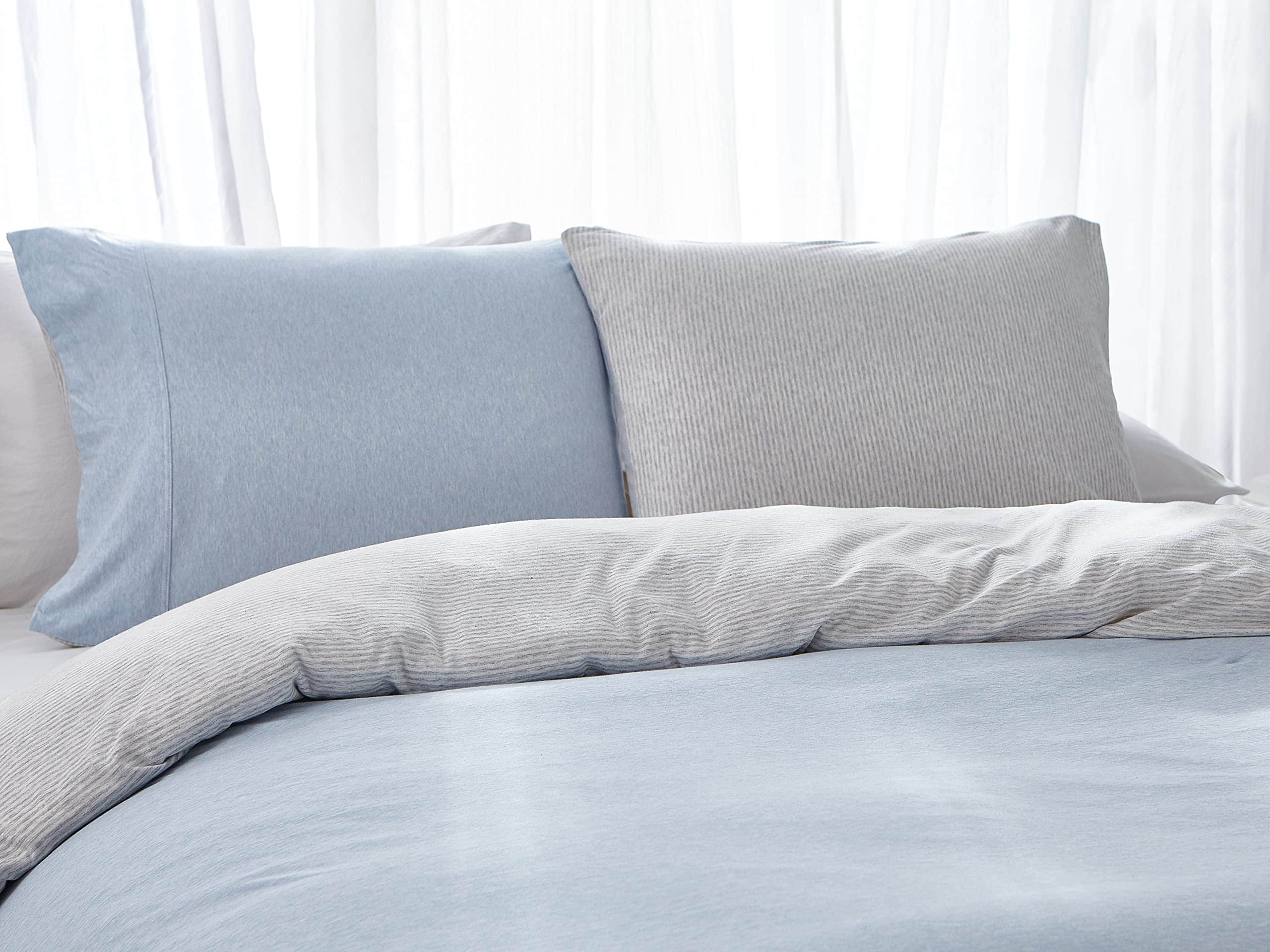 Juego de Funda Nórdica de Punto de Jersey -Azul Gris Blanco - Imagen 8