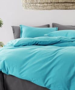 Juego de funda de edredón de algodón lavado -Turquesa