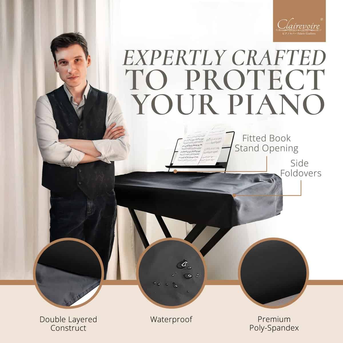 Clairevoire Cubierta Impermeable de Teclado de Piano para - Imagen 3