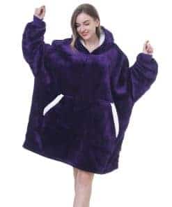 Manta con Capucha Gruesa de Sherpa para Adultos - Morado