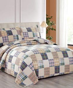 Juego de Colcha a Cuadros Beige Hailea Tamaño Individual