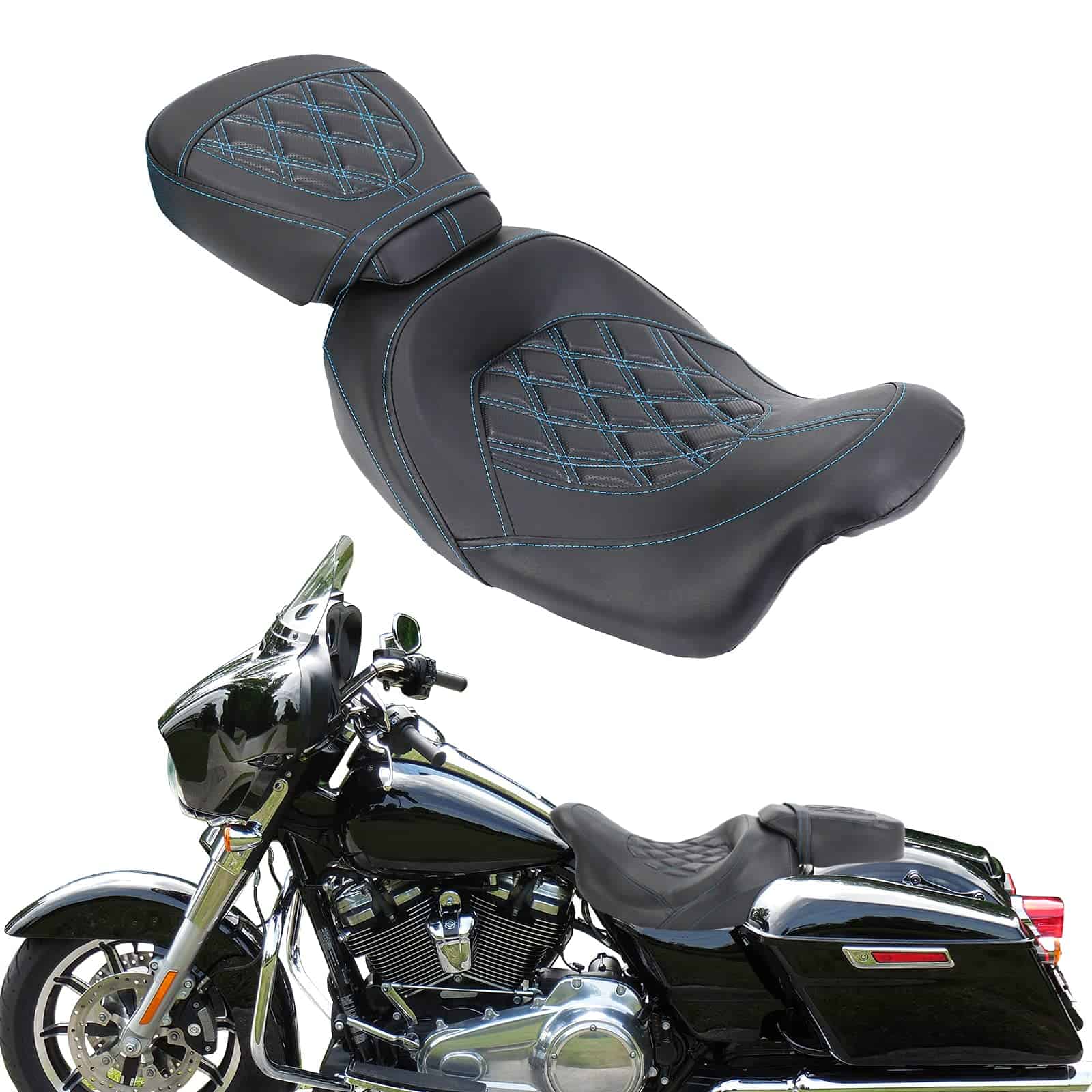 Asiento del conductor y pasajero de perfil -Azul con costura