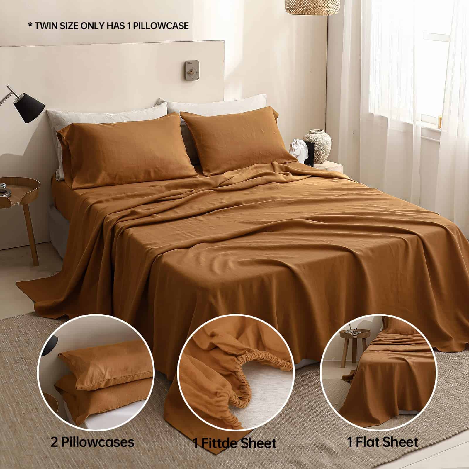 Juego de sábanas 100% lino Simple&Opulence 4 -Rust - Imagen 6