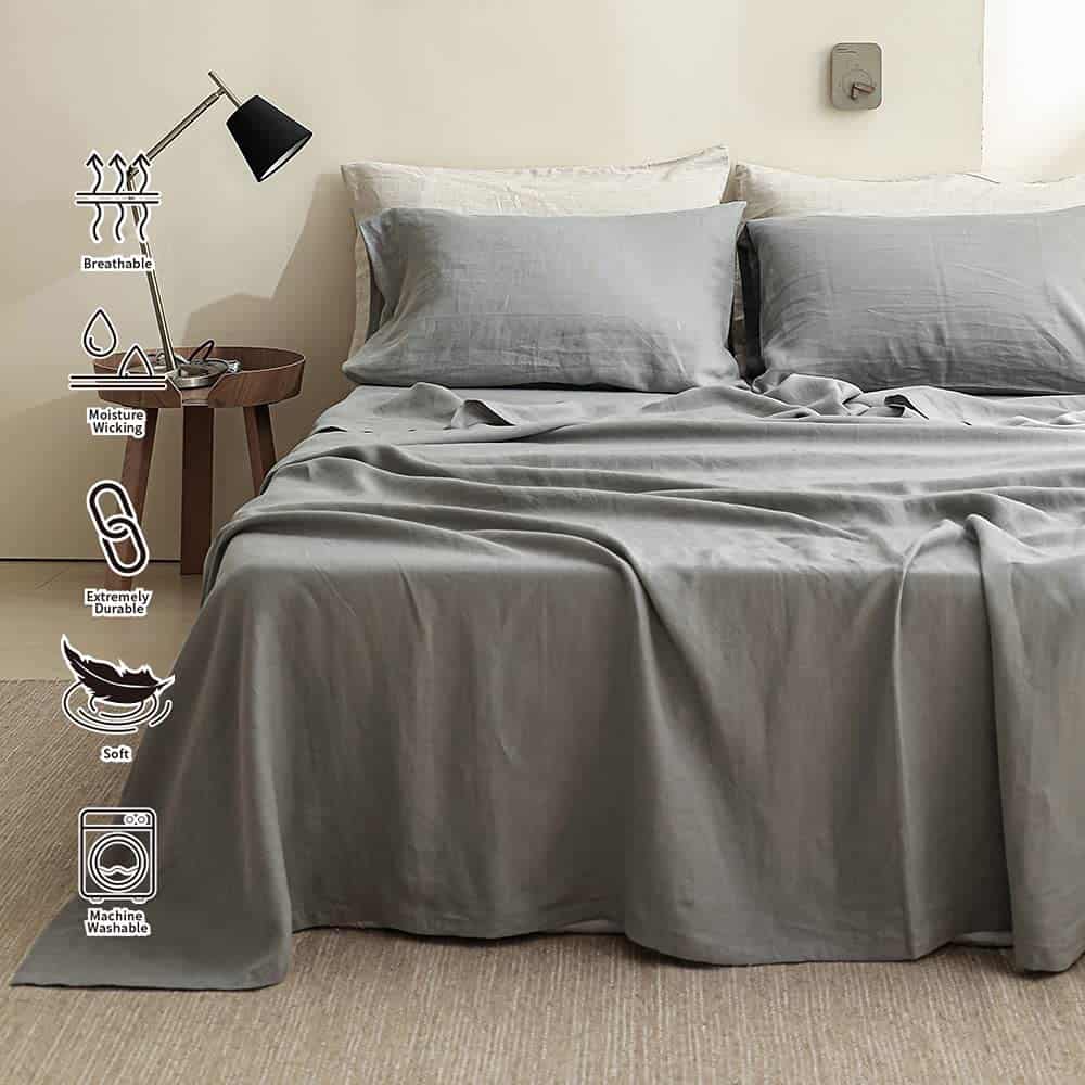 Juego de sábanas 100% Lino Simple&Opulence 4 -Gris - Imagen 9