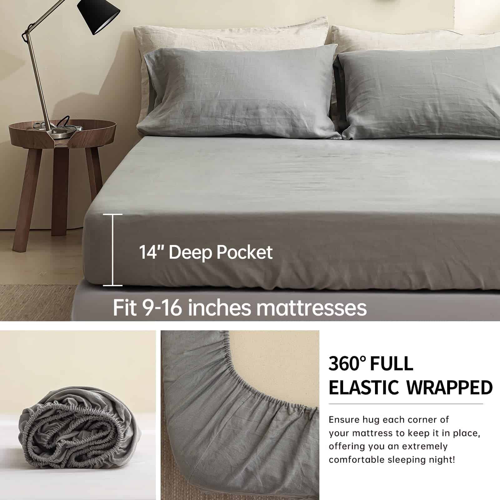 Juego de sábanas 100% Lino Simple&Opulence 4 -Gris - Imagen 4