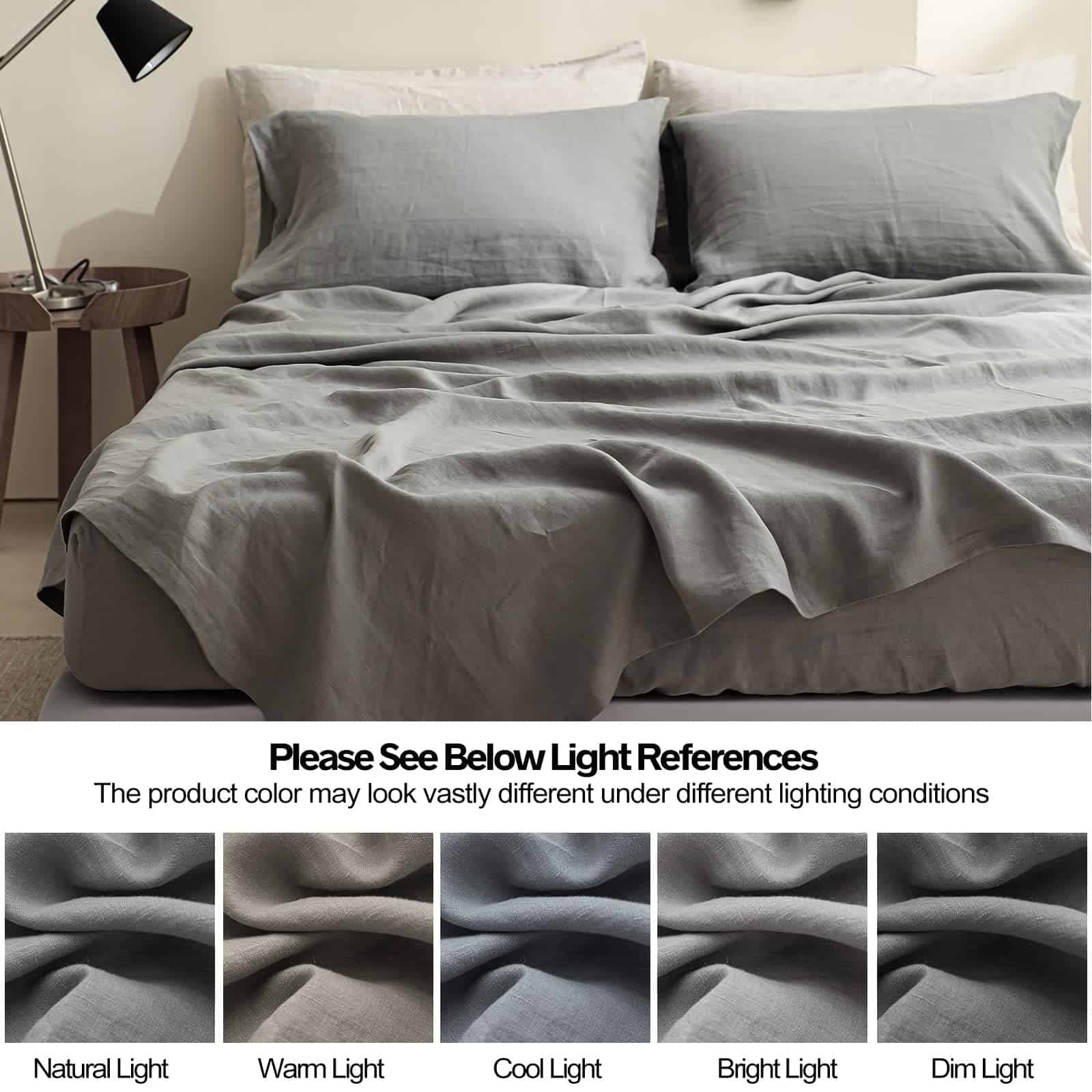 Juego de sábanas 100% Lino Simple&Opulence 4 -Gris - Imagen 7