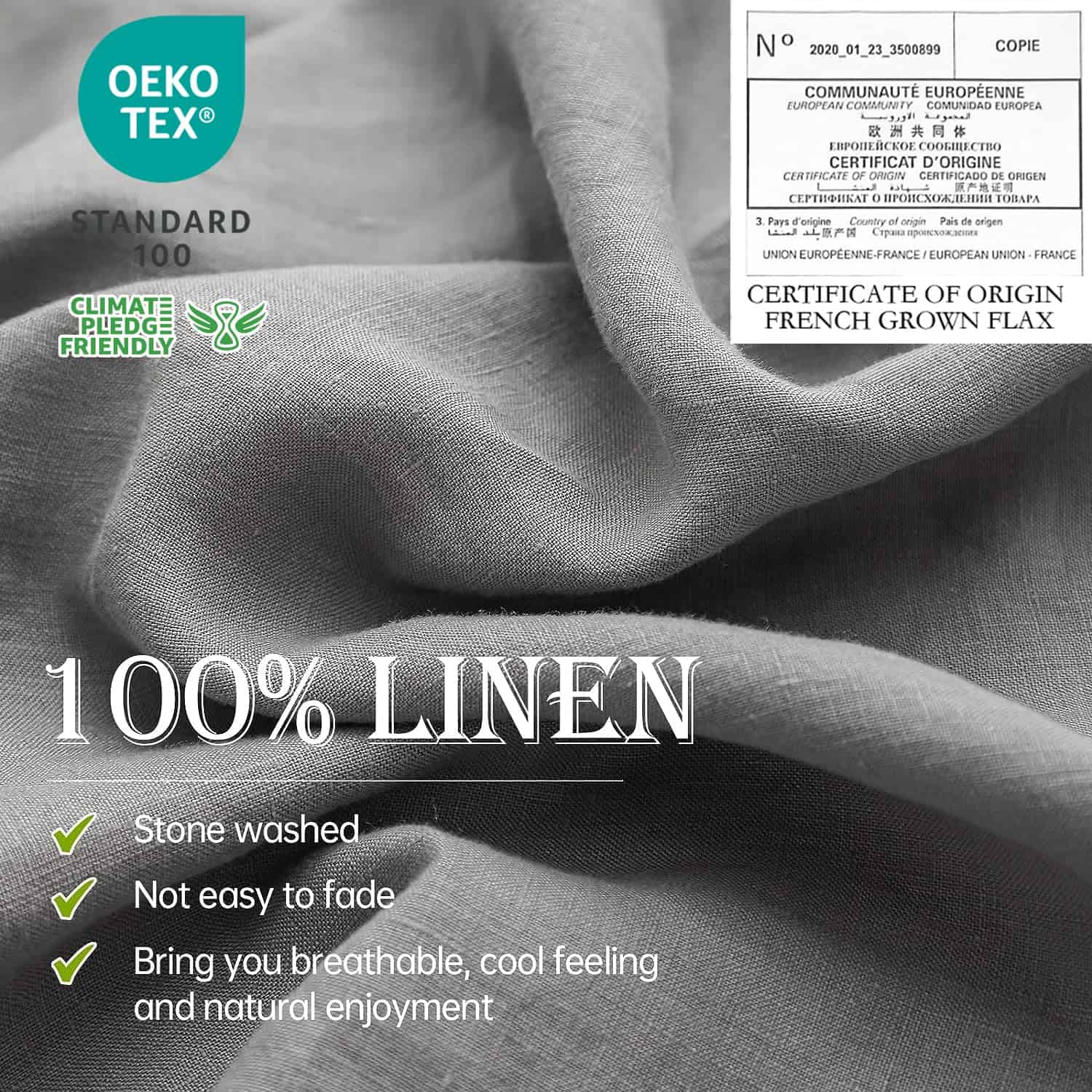 Juego de sábanas 100% Lino Simple&Opulence 4 -Gris - Imagen 3