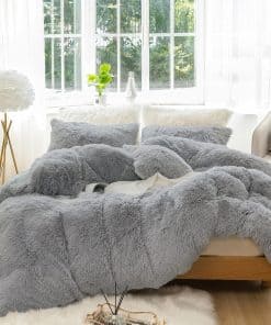 Juego de Funda de Edredón de Piel Sintética Larga y