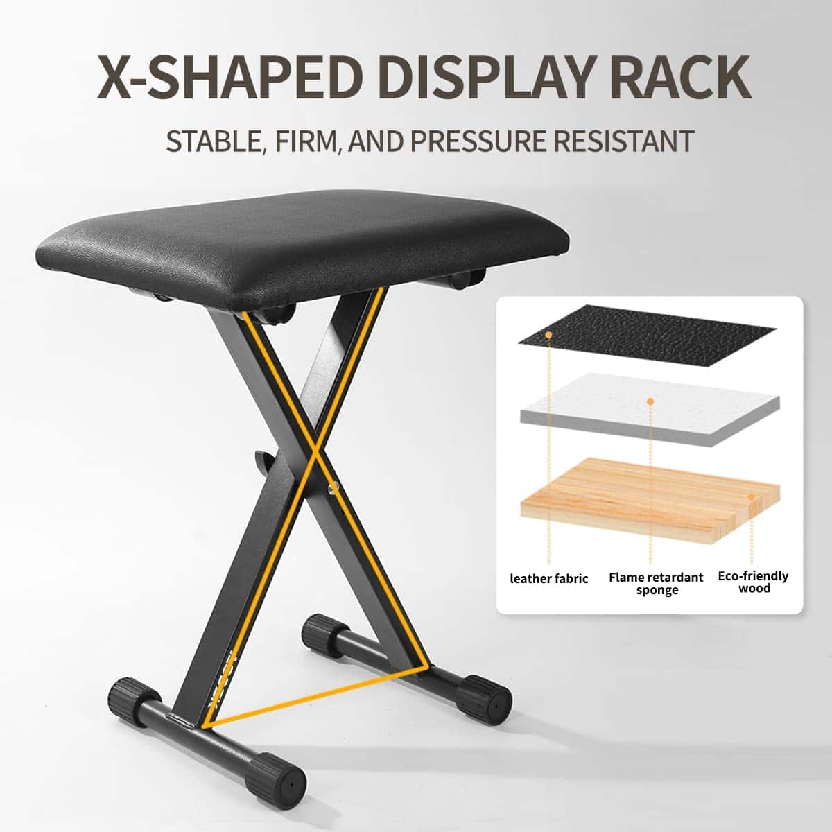 Banqueta de teclado AODSK X-Style acolchada con cojín, - Imagen 7