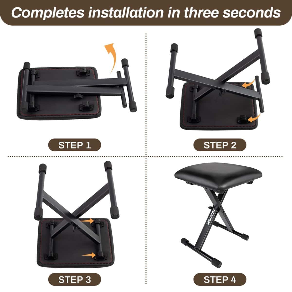 Banqueta de teclado AODSK X-Style acolchada con cojín, - Imagen 4