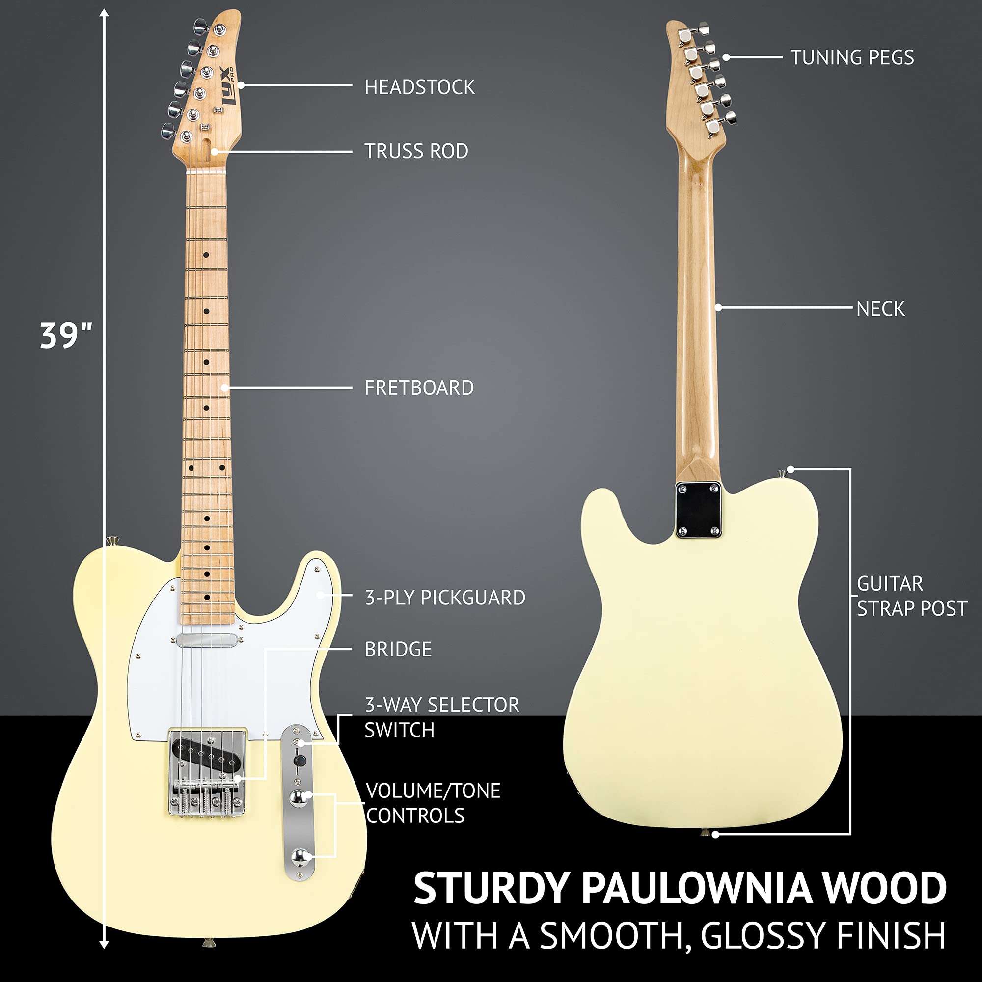 Guitarra Eléctrica LyxPro 39" Serie TL, Cuerpo de Madera de - Imagen 7
