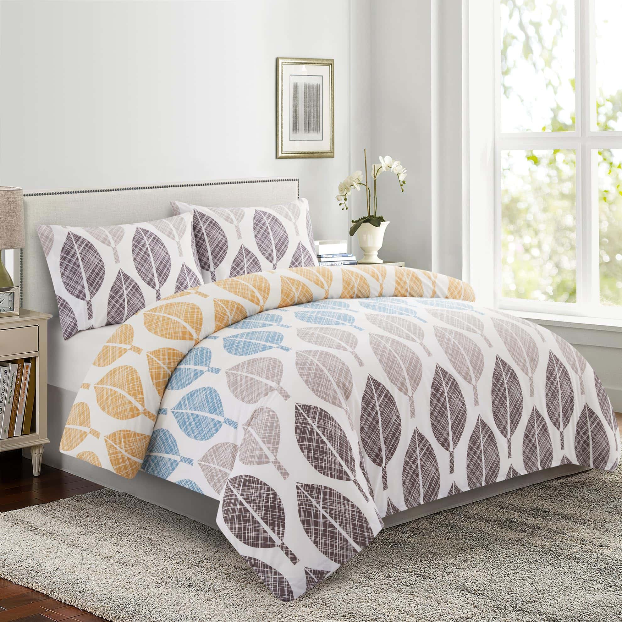 Juego de Funda Nórdica Ultra Suave y Sedoso con -Hojas Color