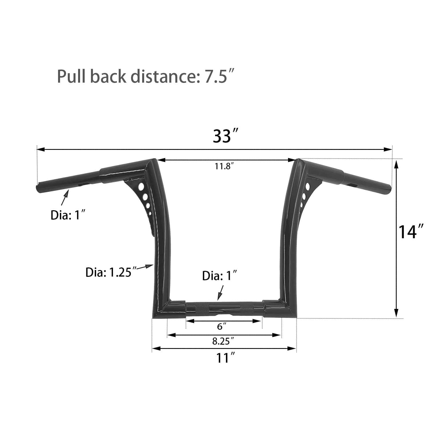 Manillar WZLW de 14 pulgadas Rise 1-1/4 pulgadas Fat Ape - Imagen 6