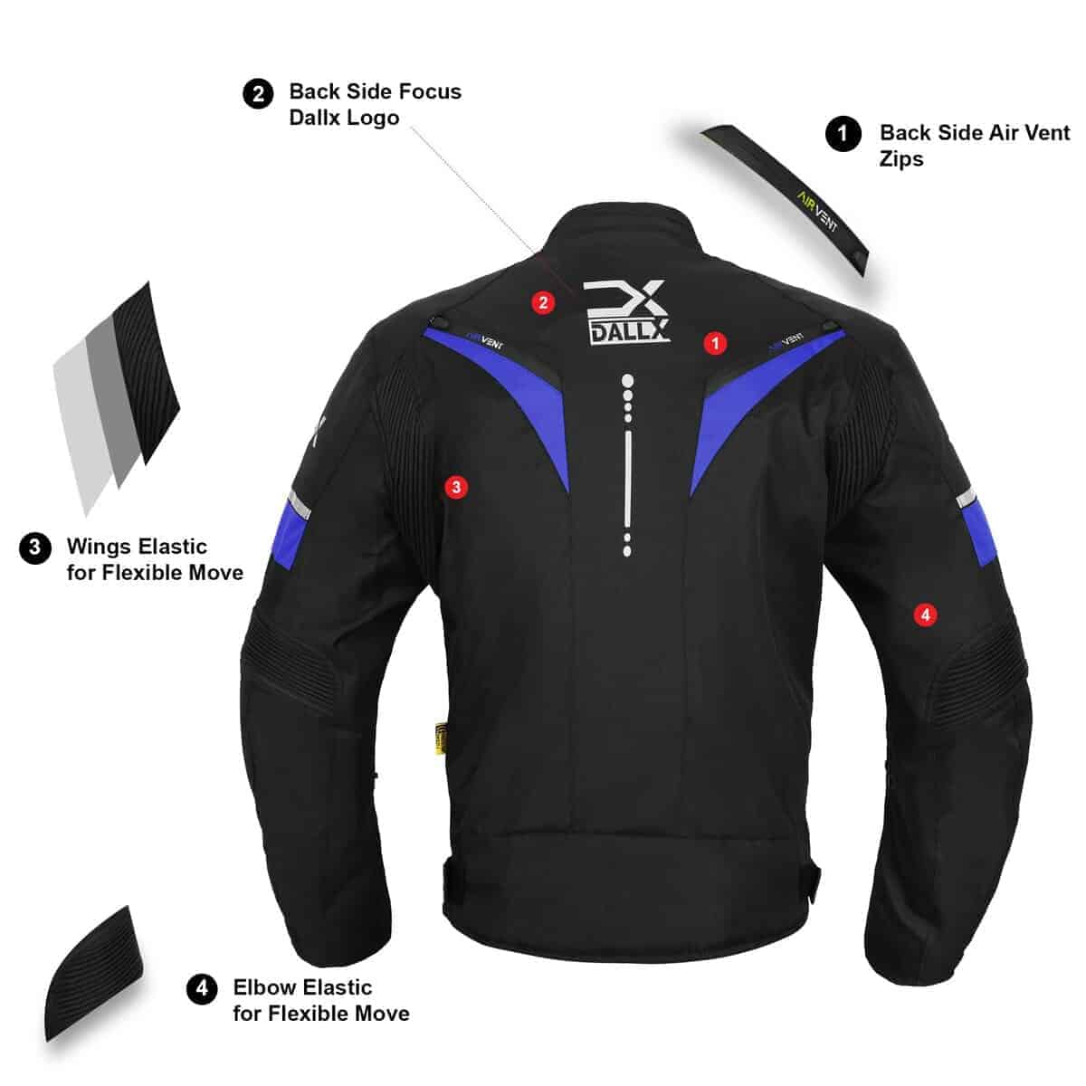 Chaqueta de moto de aventura de tela DALLX con -Negro Azul - Imagen 4