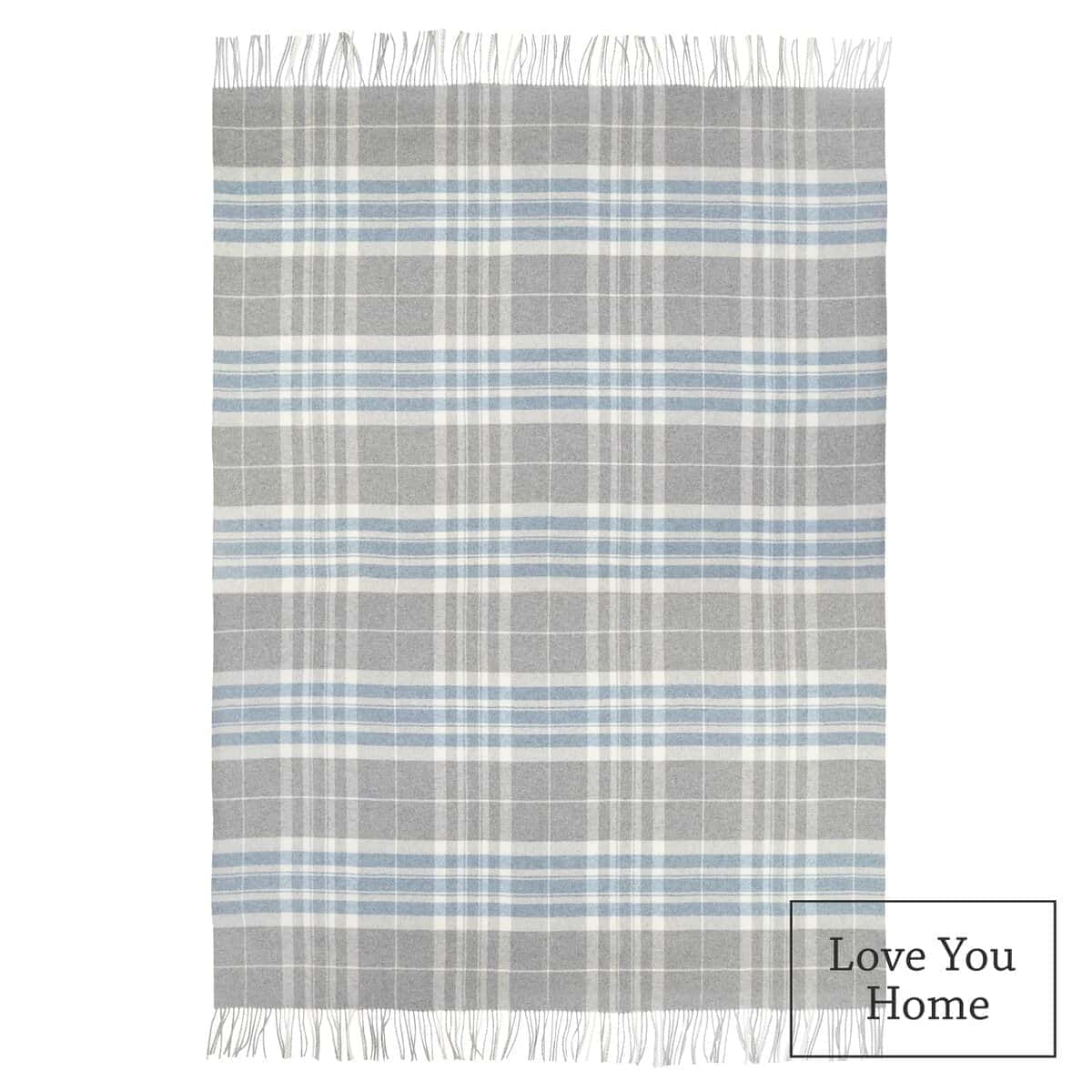 Manta de cachemira LYHome con merino - -Gris con Azul Claro - Imagen 5